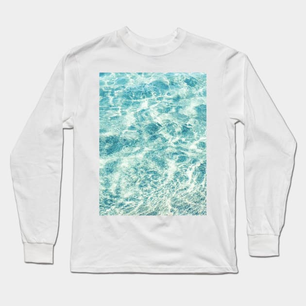 Aqua Blue Ocean Waves Long Sleeve T-Shirt by AlexandraStr